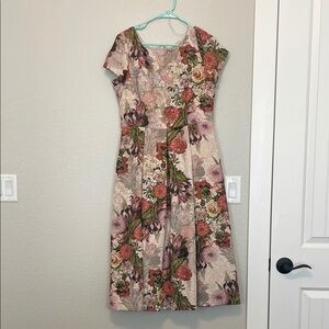 Adrianna Papell Cream Pink Flutter Sleeve Midi Dress